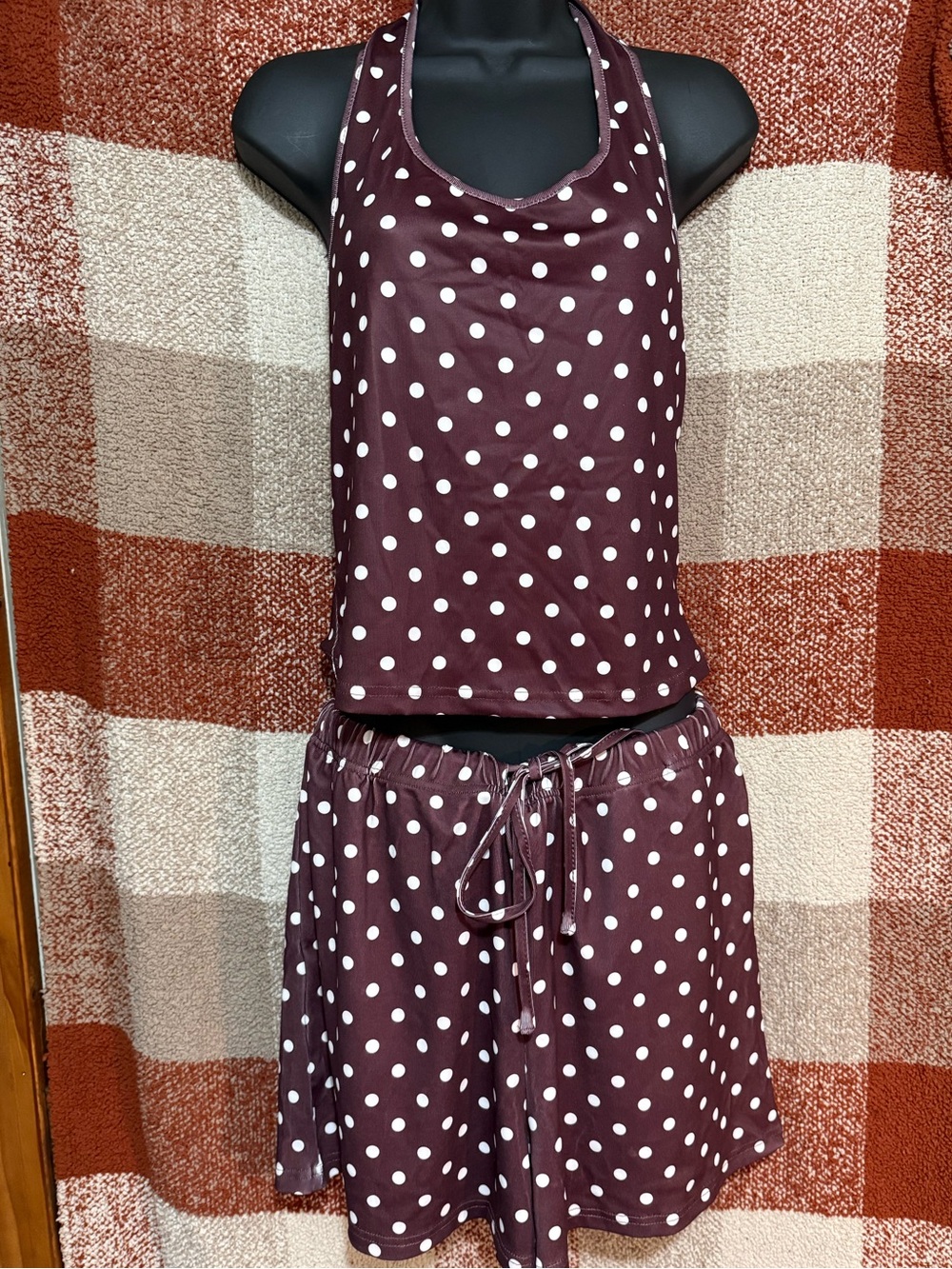 Brown Polka Dot Tank & Shorts Set – Size Large